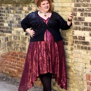 Isabel Toledo for Lane Bryant Burgundy Matte Sequin High-Low Dress, size 28